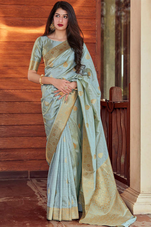 Load image into Gallery viewer, Beauteous Grey Soft Silk Saree With Imbrication Blouse Piece
