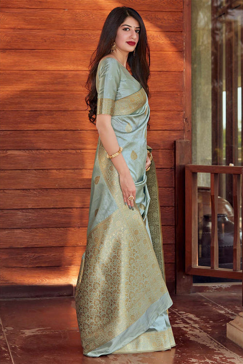 Load image into Gallery viewer, Beauteous Grey Soft Silk Saree With Imbrication Blouse Piece
