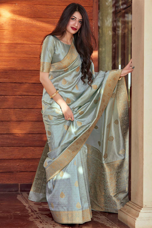 Load image into Gallery viewer, Beauteous Grey Soft Silk Saree With Imbrication Blouse Piece
