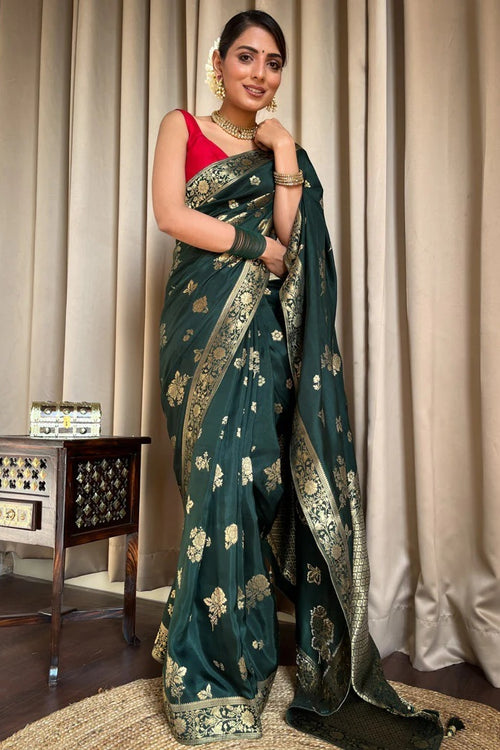 Load image into Gallery viewer, Classy Dark Green Soft Silk Saree With Elegant Blouse Piece
