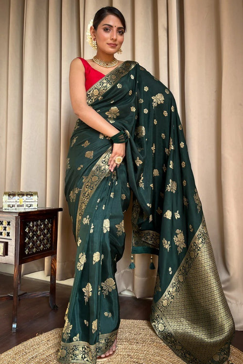 Load image into Gallery viewer, Classy Dark Green Soft Silk Saree With Elegant Blouse Piece
