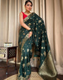 Classy Dark Green Soft Silk Saree With Elegant Blouse Piece