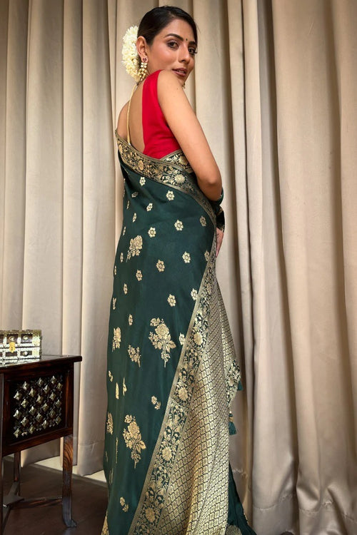 Load image into Gallery viewer, Classy Dark Green Soft Silk Saree With Elegant Blouse Piece
