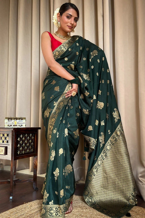 Load image into Gallery viewer, Classy Dark Green Soft Silk Saree With Elegant Blouse Piece
