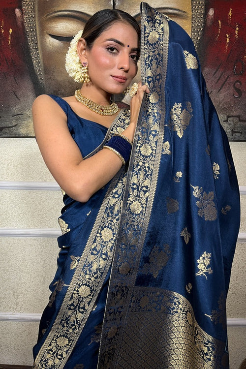 Load image into Gallery viewer, Opulent Navy Blue Soft Silk Saree With Exquisite Blouse Piece
