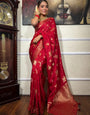 Bewitching Red Soft Silk Saree With Conflate Blouse Piece