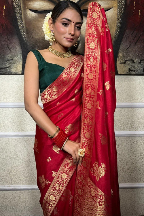 Load image into Gallery viewer, Bewitching Red Soft Silk Saree With Conflate Blouse Piece
