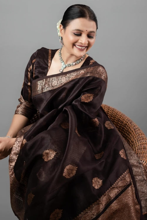 Load image into Gallery viewer, Ravishing Brown Soft Silk Saree With Designer Blouse Piece
