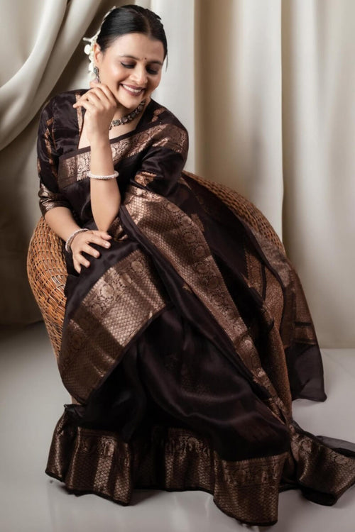 Load image into Gallery viewer, Ravishing Brown Soft Silk Saree With Designer Blouse Piece
