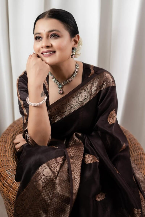 Load image into Gallery viewer, Ravishing Brown Soft Silk Saree With Designer Blouse Piece
