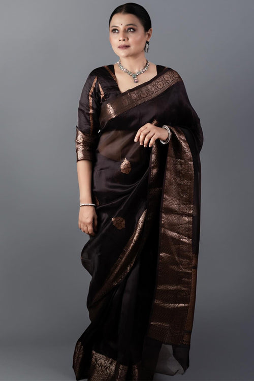 Load image into Gallery viewer, Ravishing Brown Soft Silk Saree With Designer Blouse Piece
