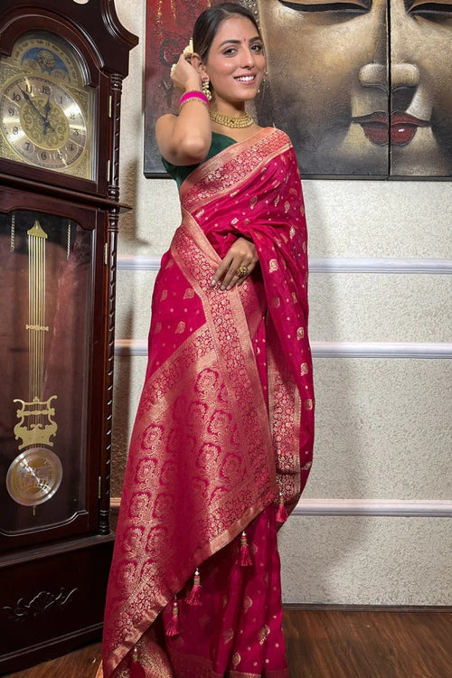 Load image into Gallery viewer, Gratifying Dark Pink Soft Silk Saree With Prominent Blouse Piece
