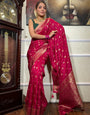 Gratifying Dark Pink Soft Silk Saree With Prominent Blouse Piece