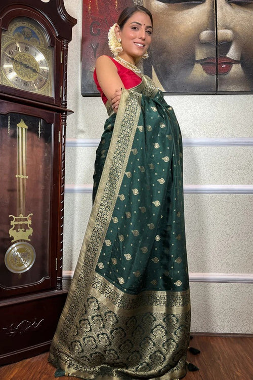 Load image into Gallery viewer, Pretty Dark Green Soft Silk Saree With Sensational Blouse Piece
