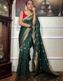 Pretty Dark Green Soft Silk Saree With Sensational Blouse Piece