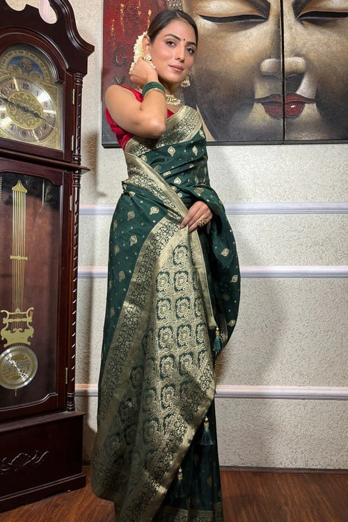 Load image into Gallery viewer, Pretty Dark Green Soft Silk Saree With Sensational Blouse Piece
