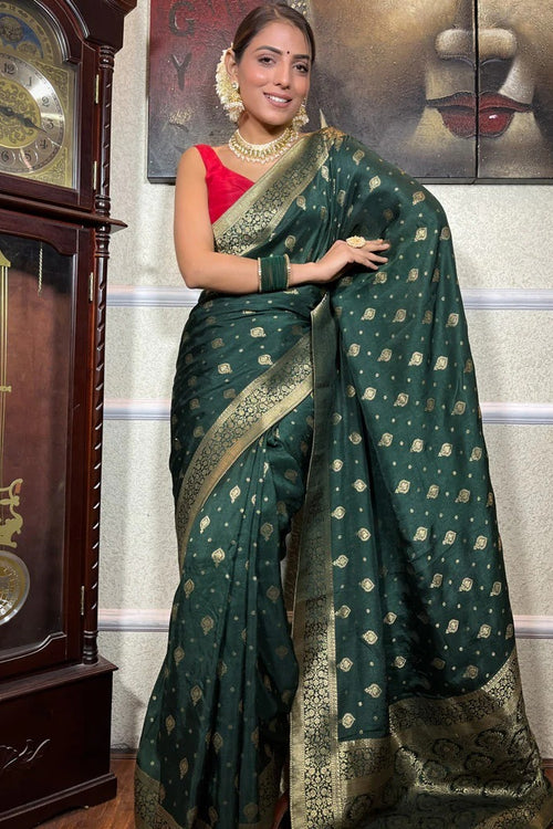 Load image into Gallery viewer, Pretty Dark Green Soft Silk Saree With Sensational Blouse Piece
