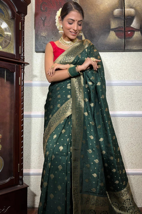 Load image into Gallery viewer, Pretty Dark Green Soft Silk Saree With Sensational Blouse Piece
