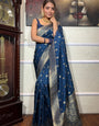 Inspiring Navy Blue Soft Silk Saree With Bewitching Blouse Piece