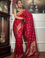 Cynosure Red Soft Silk Saree With Fugacious Blouse Piece