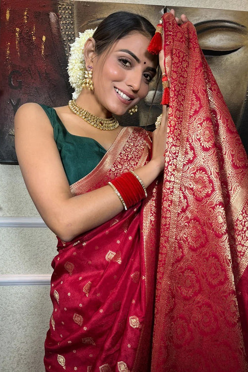 Load image into Gallery viewer, Cynosure Red Soft Silk Saree With Fugacious Blouse Piece
