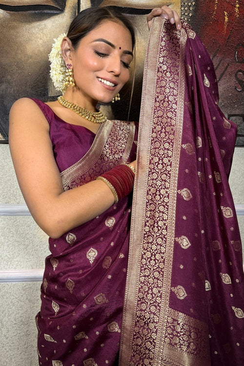 Load image into Gallery viewer, Murmurous Wine Soft Silk Saree With Seraglio Blouse Piece
