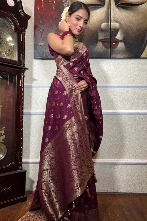 Load image into Gallery viewer, Murmurous Wine Soft Silk Saree With Seraglio Blouse Piece
