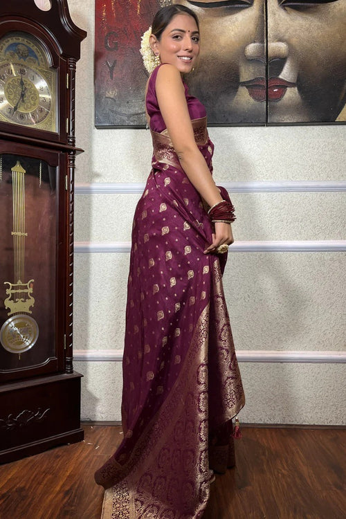 Load image into Gallery viewer, Murmurous Wine Soft Silk Saree With Seraglio Blouse Piece
