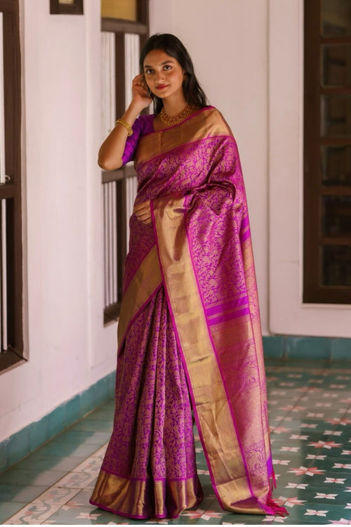 Load image into Gallery viewer, Evocative Magenta Soft Silk Saree With Demure Blouse Piece
