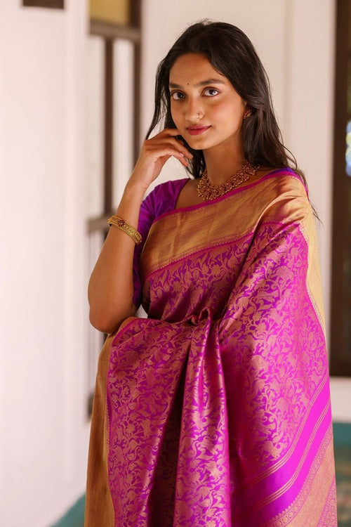 Load image into Gallery viewer, Evocative Magenta Soft Silk Saree With Demure Blouse Piece
