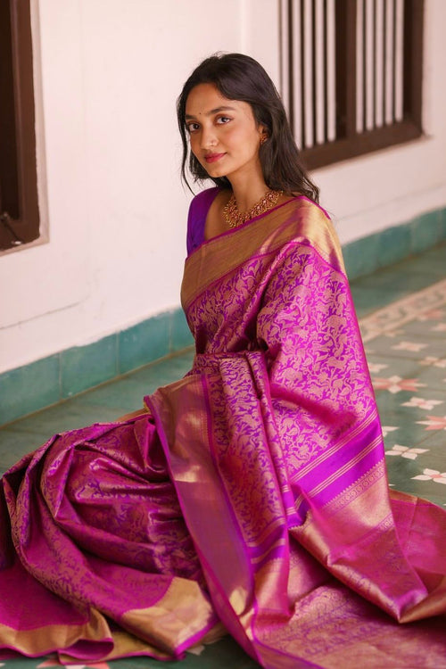 Load image into Gallery viewer, Evocative Magenta Soft Silk Saree With Demure Blouse Piece
