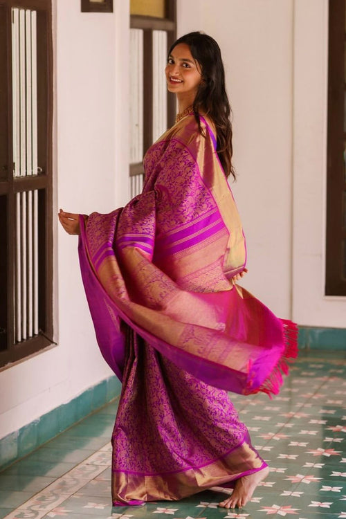 Load image into Gallery viewer, Evocative Magenta Soft Silk Saree With Demure Blouse Piece
