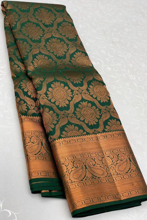 Load image into Gallery viewer, Palimpsest Dark Green Soft Silk Saree With Delectable Blouse Piece
