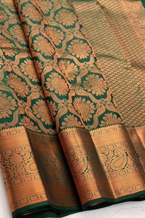 Load image into Gallery viewer, Palimpsest Dark Green Soft Silk Saree With Delectable Blouse Piece
