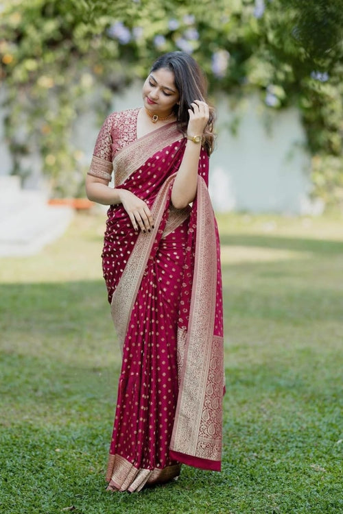 Load image into Gallery viewer, Gossamer Maroon Soft Silk Saree With Mellifluous Blouse Piece
