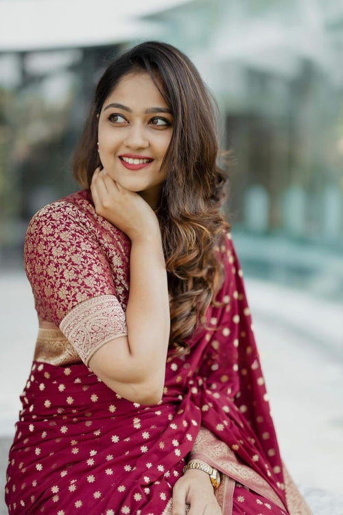 Load image into Gallery viewer, Gossamer Maroon Soft Silk Saree With Mellifluous Blouse Piece
