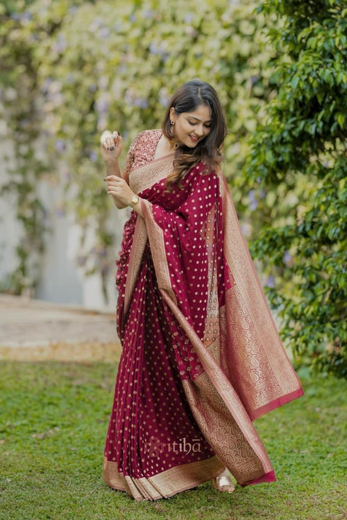 Load image into Gallery viewer, Gossamer Maroon Soft Silk Saree With Mellifluous Blouse Piece
