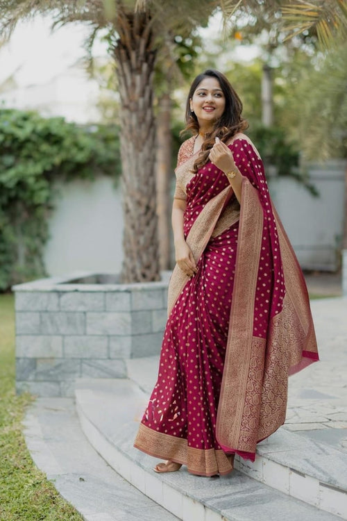 Load image into Gallery viewer, Gossamer Maroon Soft Silk Saree With Mellifluous Blouse Piece
