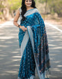 Adoring Teal Blue Cotton Silk Saree With Divine Blouse Piece