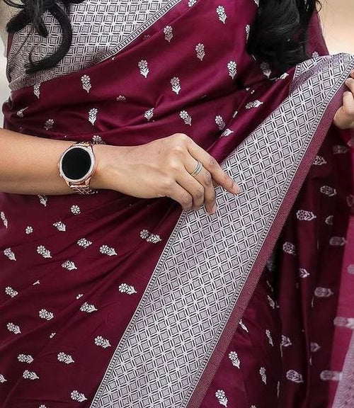 Load image into Gallery viewer, Lagniappe Wine Cotton Silk Saree With Desuetude Blouse Piece
