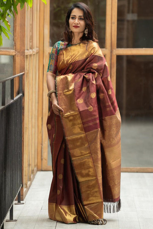 Load image into Gallery viewer, Energetic Brown Soft Silk Saree With Innovative Blouse Piece
