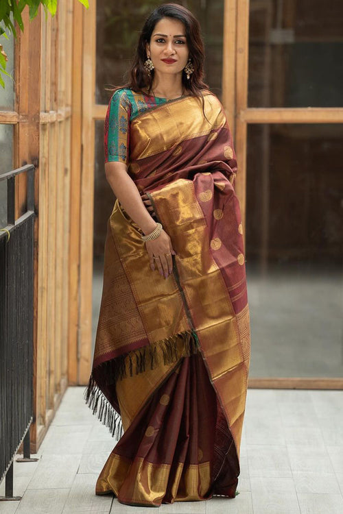 Load image into Gallery viewer, Energetic Brown Soft Silk Saree With Innovative Blouse Piece
