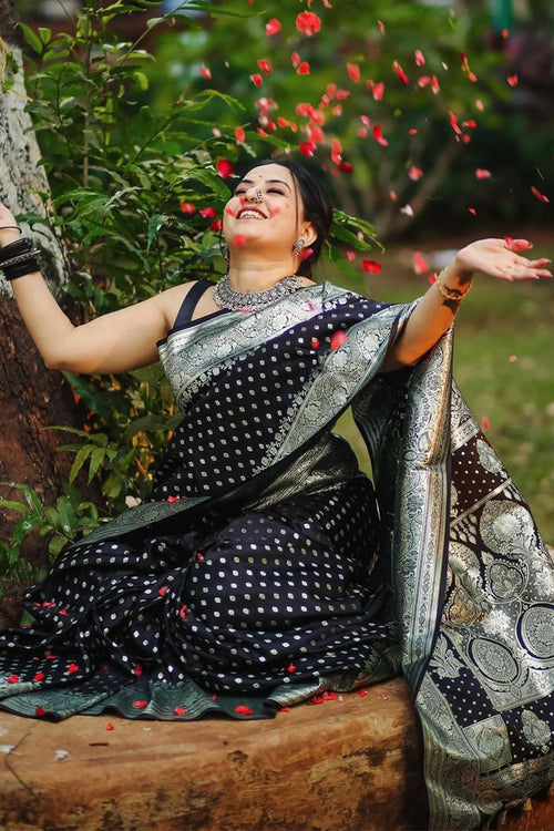 Load image into Gallery viewer, Mesmeric Black Soft Silk Saree With Breathtaking Blouse Piece
