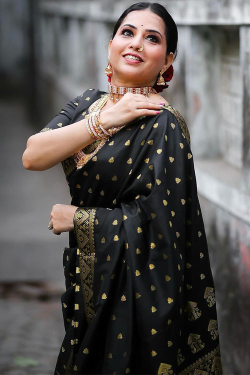 Load image into Gallery viewer, Unique Black Soft Silk Saree With Flaunt Blouse Piece
