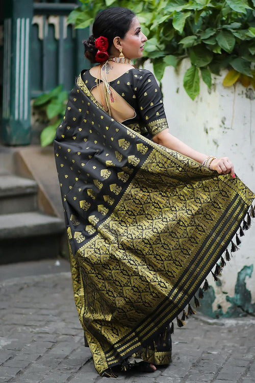 Load image into Gallery viewer, Unique Black Soft Silk Saree With Flaunt Blouse Piece
