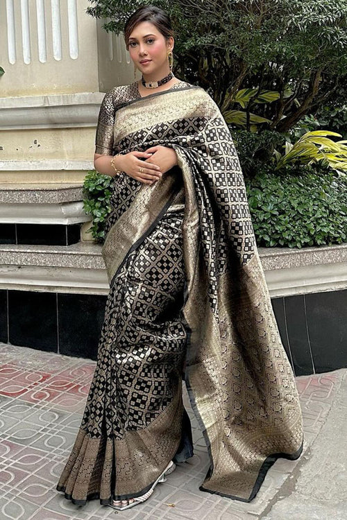 Load image into Gallery viewer, Prettiest Black Soft Silk Saree With Adorable Blouse Piece
