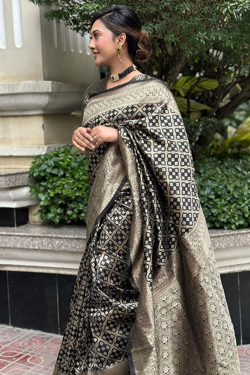 Load image into Gallery viewer, Prettiest Black Soft Silk Saree With Adorable Blouse Piece
