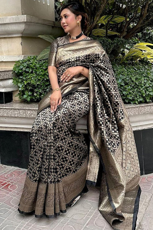 Load image into Gallery viewer, Prettiest Black Soft Silk Saree With Adorable Blouse Piece
