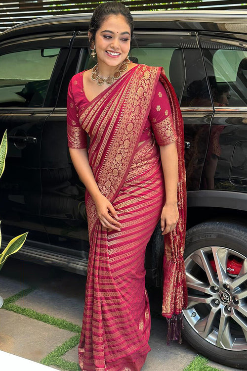 Load image into Gallery viewer, Deserving Dark Pink Soft Silk Saree With Flaunt Blouse Piece
