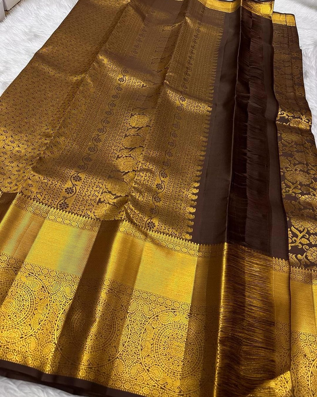 Marvellous Brown Soft Silk Saree With Desiring Blouse Piece